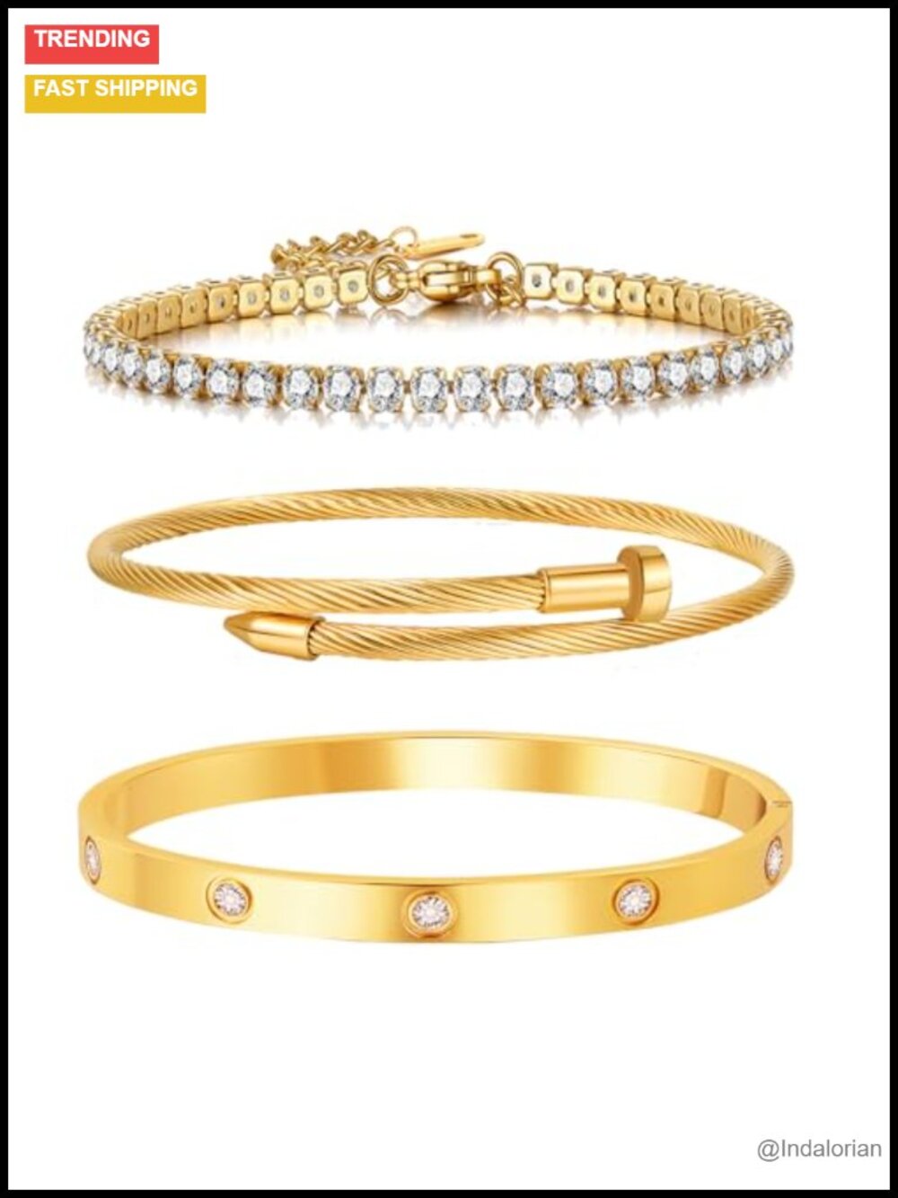 New 18K Gold Plated Stackable Love Bangle Tennis Bracelet Set